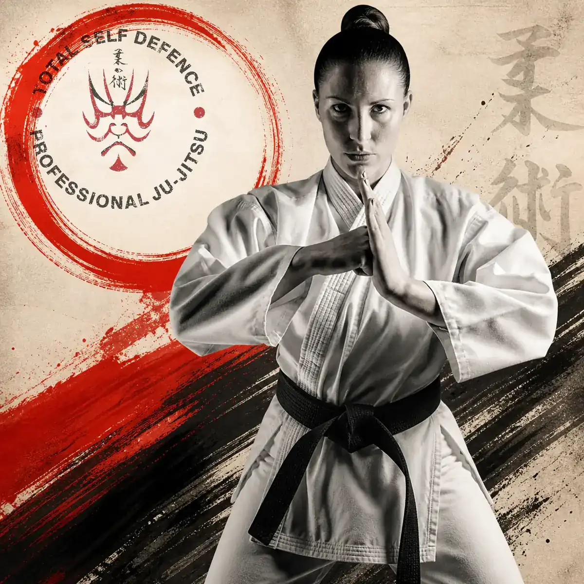 Female martial artist ready for practical Ju-Jitsu self-defence training