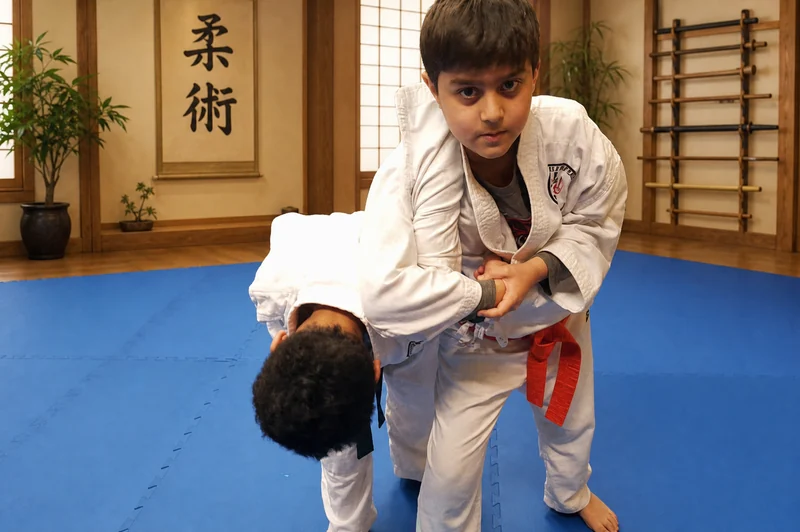 Kids practising a partner self-defence drill